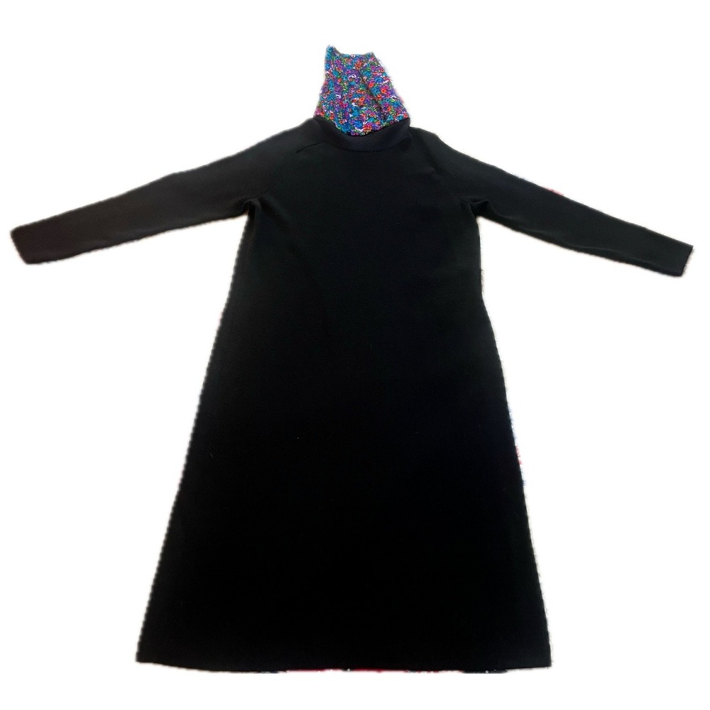 Upcycled Belford Saks 5th Ave Merino Wool Floral Turtleneck Sweater Dress Sz 1X